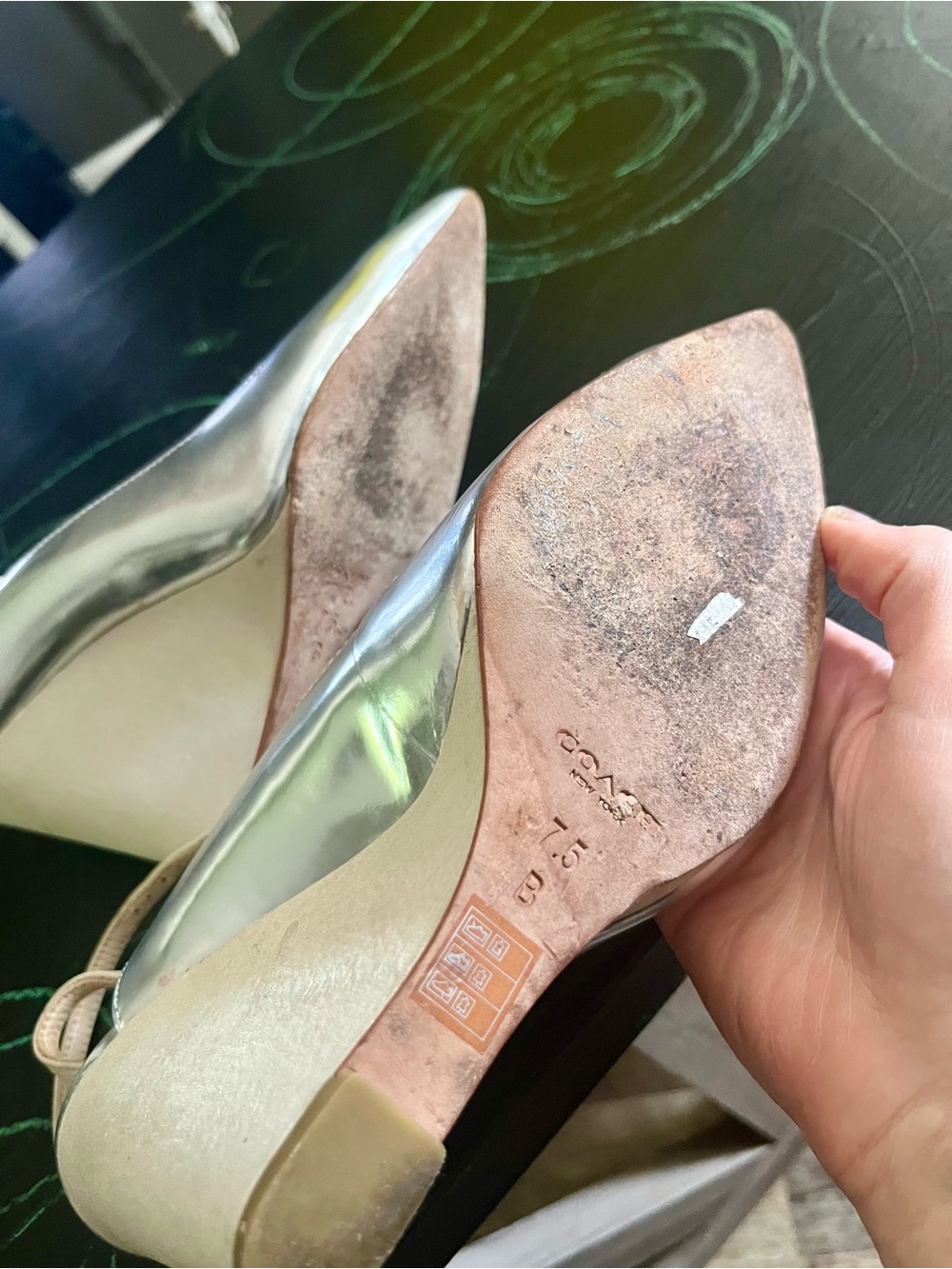Coach Iridescent Silver Pointed-Toe Slingback Wedges - Picture 9 of 11